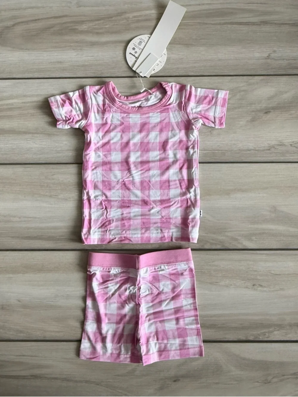 Little Sleepies Pajama Short Set Pink Check 12-18 months NWT
